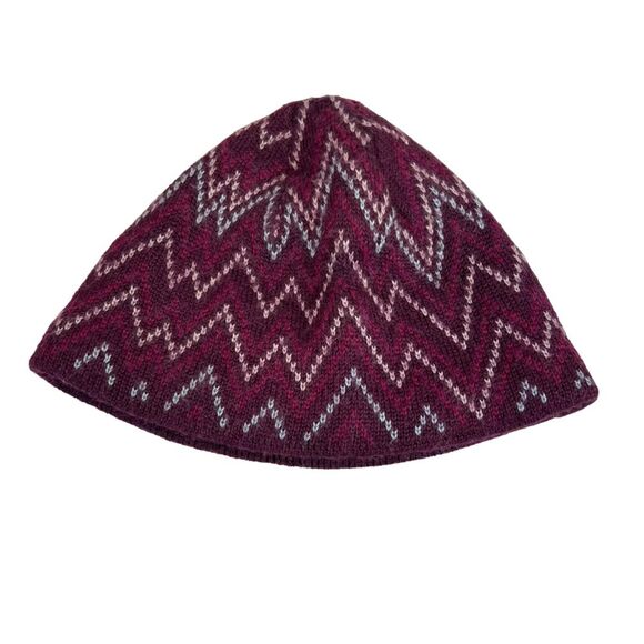 Columbia Beanie Women’s One Size Acrylic Wool Blend Purple/Wine Geometric - Picture 2 of 7